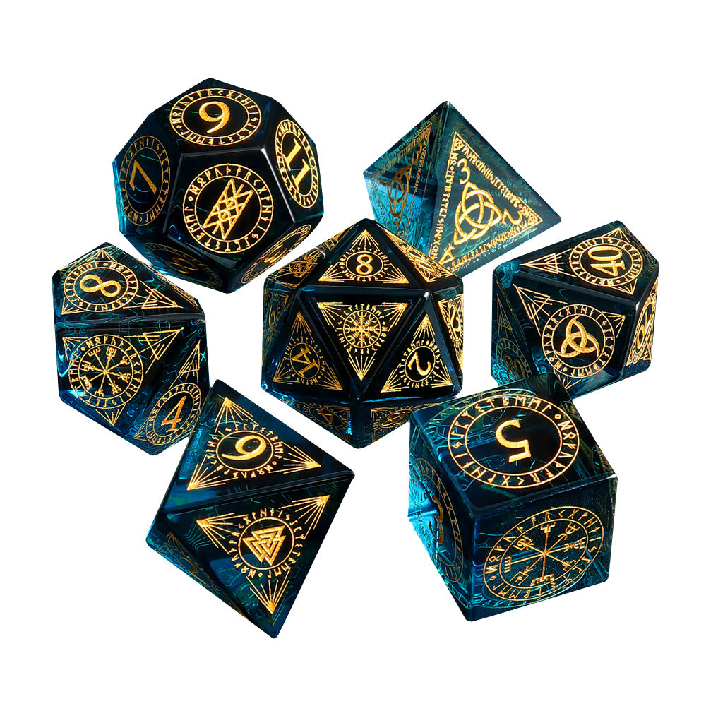 Xipeng K9 Crystal Dice 7-Piece Set Color Blue DND RPG Board Game Right-Angle Glass Dice