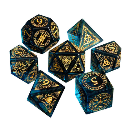 Xipeng K9 Crystal Dice 7-Piece Set Color Blue DND RPG Board Game Right-Angle Glass Dice