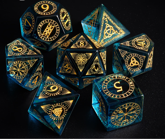 Xipeng K9 Crystal Dice 7-Piece Set Color Blue DND RPG Board Game Right-Angle Glass Dice