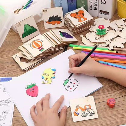 🎨 Montessori Wooden Drawing Stencil Set for Kids