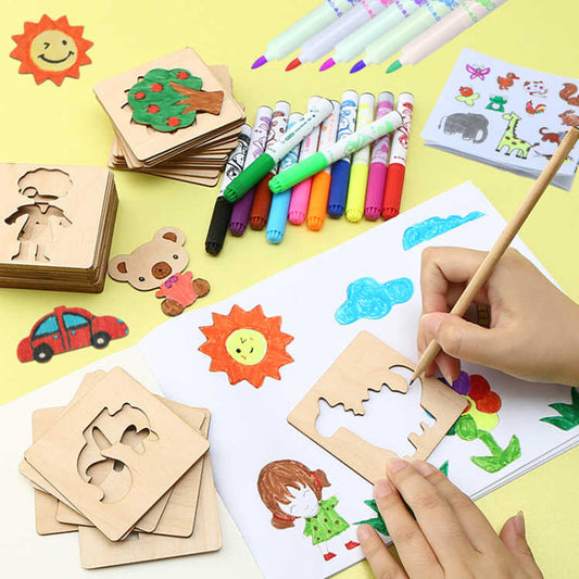 🎨 Montessori Wooden Drawing Stencil Set for Kids