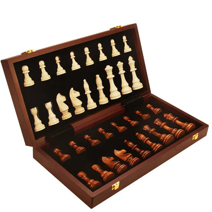 Magnetic Wood Chess Folding Chess Board Puzzle Game for Adults and Children Checkers Toy