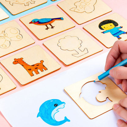 🎨 Montessori Wooden Drawing Stencil Set for Kids