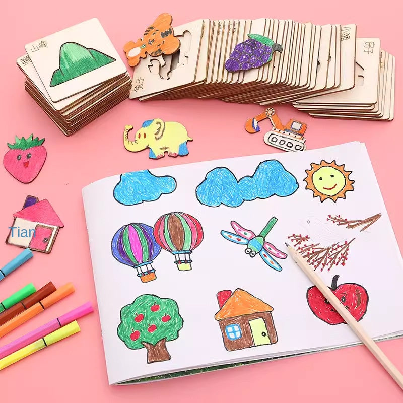 🎨 Montessori Wooden Drawing Stencil Set for Kids