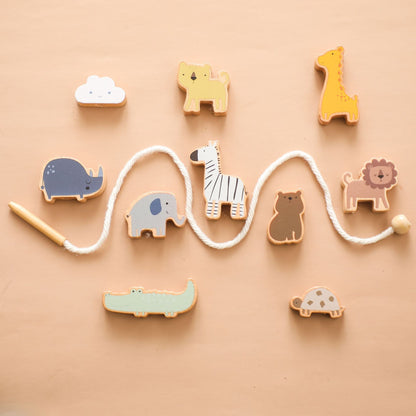 Montessori Children's Educational Toy Animal Lacing Beads 1-3 Years Wooden Baby Threading Toy