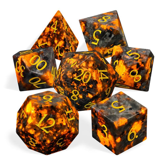 New Dungeons Dragons Board Game 7-Piece Set Dice DND RPG D6 D20 Natural Flame Stone