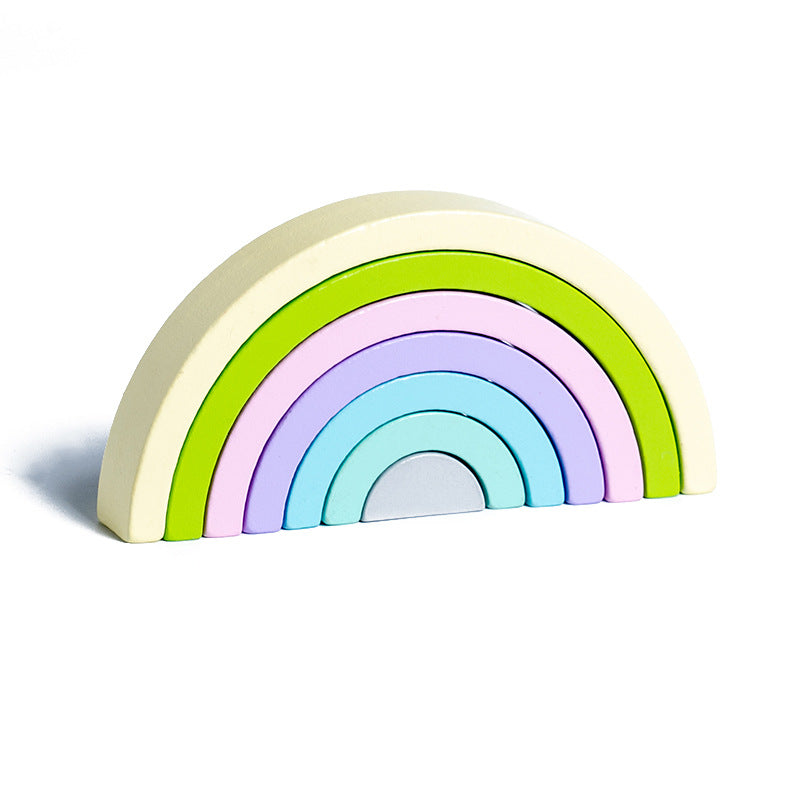 Wooden Rainbow Building Blocks for Children's Intellectual Development and Color Recognition Educational Toy