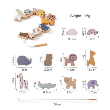 Montessori Children's Educational Toy Animal Lacing Beads 1-3 Years Wooden Baby Threading Toy