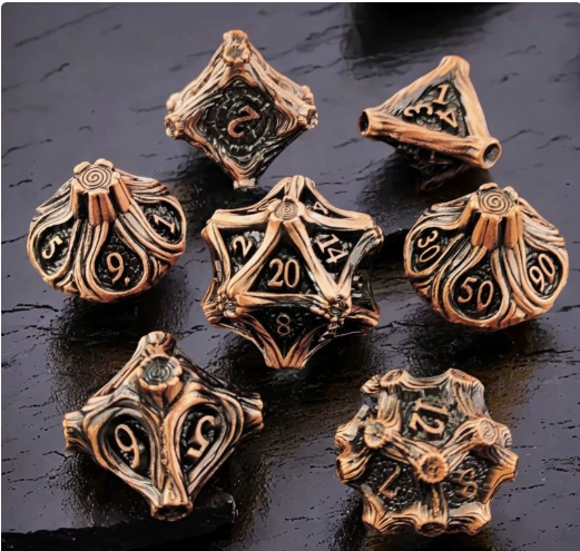Solid Metal and Wood DND Dice TRPG Cthulhu Set Polyhedral Dungeons &amp; Dragons COC Tabletop Role-Playing Game